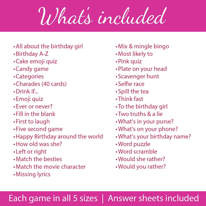 Birthday Games For Her Bundle Printable Female Party Game Mega Bundle Milestone 21st 30th 40th 50th 60th Fun Ladies Party Activity Trivia
