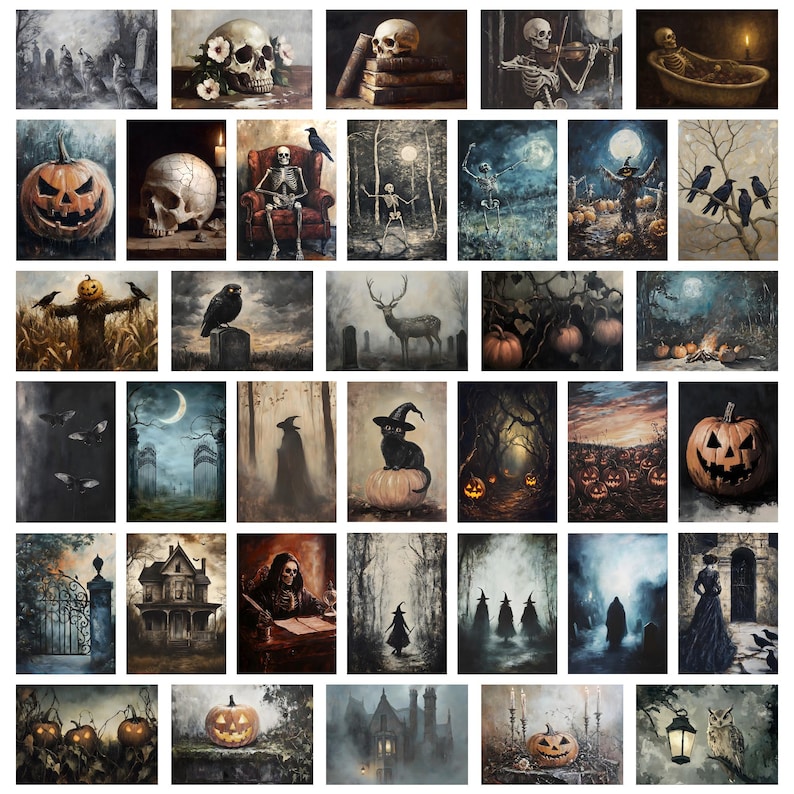 Vintage Halloween Prints Mega Bundle of PRINTABLE Vintage Oil Painting ...