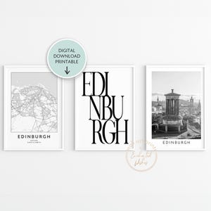 Lot de 3 impressions carte d'Édimbourg, impression d'Édimbourg, affiche de typographie, ensemble d'impression en téléchargement numérique d'Édimbourg, photo d'art de la ville d'Édimbourg