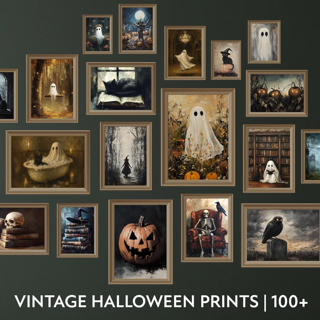 Vintage Halloween Prints Mega Bundle of PRINTABLE Vintage Oil Painting Wall Art Collection Spooky Ghosts Gallery Set Trendy Skeleton Decor