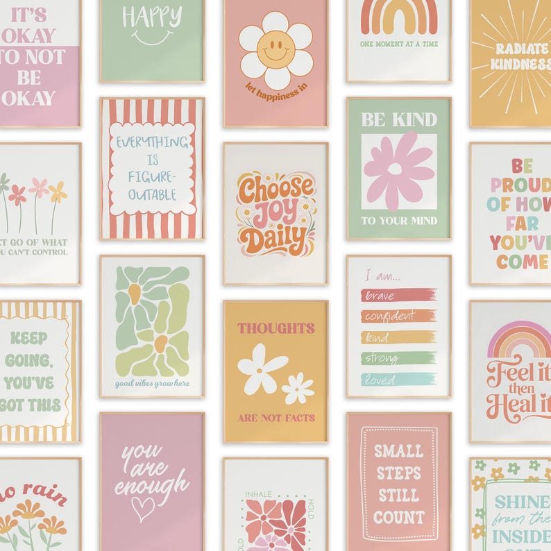 Mental Health Wall Art Bundle 30 PRINTABLE Positive Quote Prints Therapy Office Decor School Counselor Gallery Wall Affirmation Poster Set
