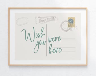 Retro Postcard Print Wish You Were Here Wall Art Vintage Travel Decor Apartment Aesthetic Poster Cute Trendy Girly Quote Art Print Shipped