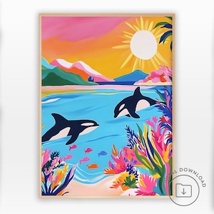 Matisse Orca Print PRINTABLE Trendy Coastal Poster Maximalist Wall Art Tropical Ocean View Bathroom Decor Summer Island Luxe Print Whales