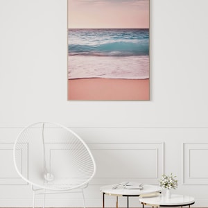 Ocean Wall Art PRINTABLES, Pink Surf Print Set, Pink Coastal Decor, Ocean Beach Art Print Bundle, Palm Tree Wall Art, Beach Photo Set Art