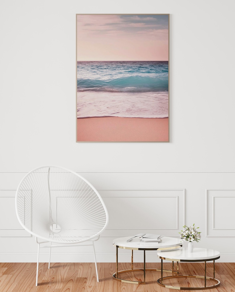 Ocean Wall Art PRINTABLES, Pink Surf Print Set, Pink Coastal Decor, Ocean Beach Art Print Bundle, Palm Tree Wall Art, Beach Photo Set Art