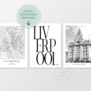 Mapa de Liverpool (3 unidades) - Impresión de Liverpool - Póster tipográfico - Descarga digital de Liverpool - Arte fotográfico de la ciudad de Liverpool