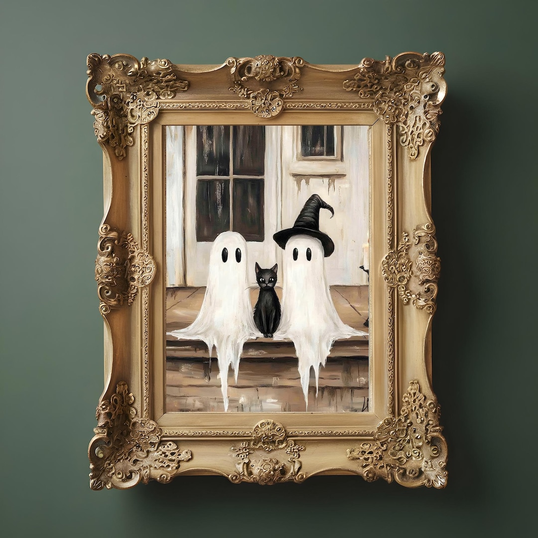 Cute Ghost Print PRINTABLE Vintage Halloween Oil Painting Wall Art 2 ...
