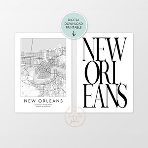 New Orleans Karte Prints Set mit 2 Drucksachen, New Orleans Print, Typografie Poster, New Orleans Digital Download Print Set, Louisiana US City