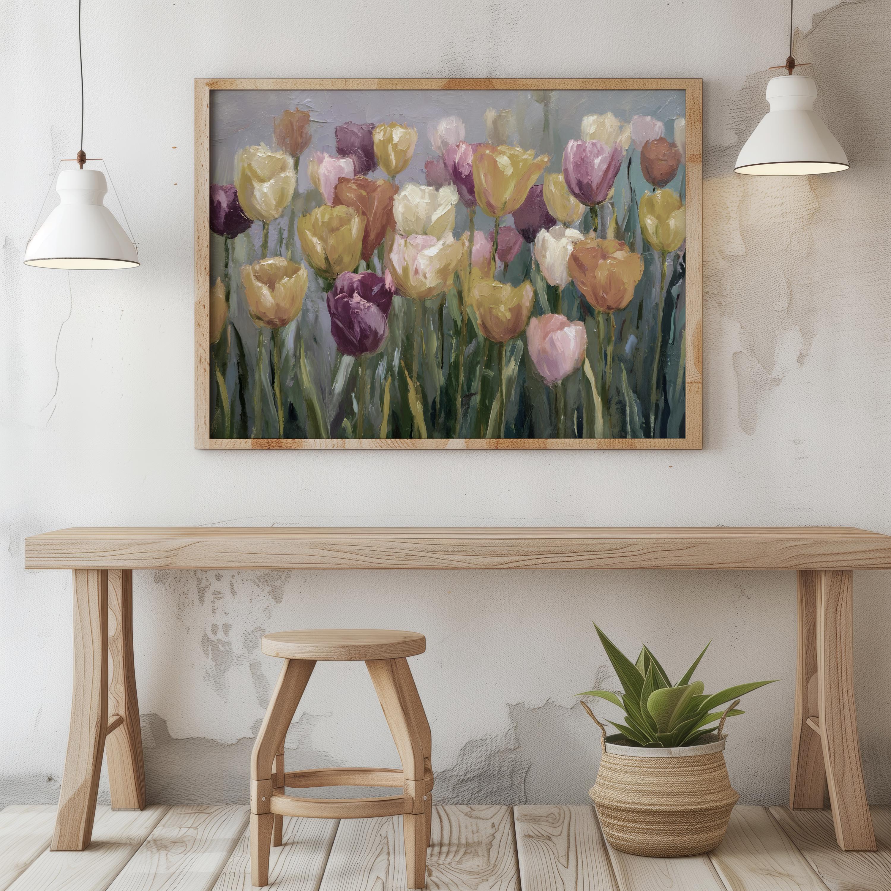 Spring Tulips Print PRINTABLE Vintage Oil Painting Poster Tulip Flower ...