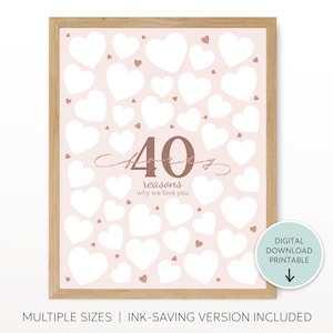 Rose Gold 40 Reasons Why We Love You Print Printable, 40th Birthday Guestbook, Birthday Signature, Things We Love About You, Gift Keepsake
