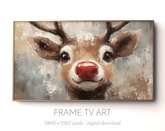 Rudolph the Red-Nosed Reindeer Frame TV Art Christmas Vintage Oil Painting TV Screensaver Background Wallpaper Samsung Frame Holiday Decor