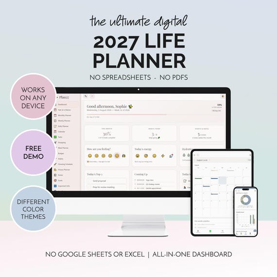 2027 Digital Planner App Calendar Life Organizer Habit Tracker Budget No Subscription iPhone Android iPad Offline