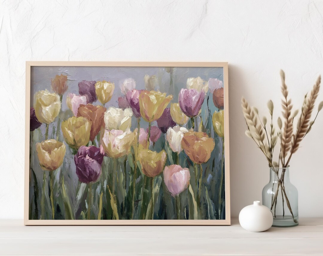 Spring Tulips Print PRINTABLE Vintage Oil Painting Poster Tulip Flower ...