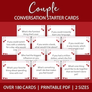 Tarjetas imprimibles para iniciar una conversación en pareja, tarjetas para iniciar una conversación en pareja, imprimibles para una cena romántica, tarjetas para romper el hielo en una conversación en la mesa, tarjetas para una cena romántica