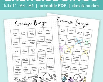 Exercise Bingo Printable: Fitness Challenge, Workout Tracker (Digital Download)