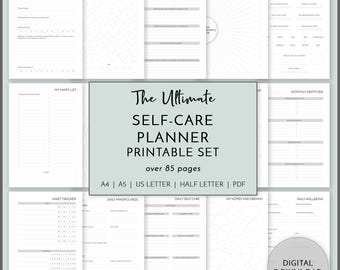 Self-Care Planner Set PRINTABLE, Mental Health Journal, Wellness Organizer, Self-Love Binder, Anxiety Mindfulness Gratitude Planner Download