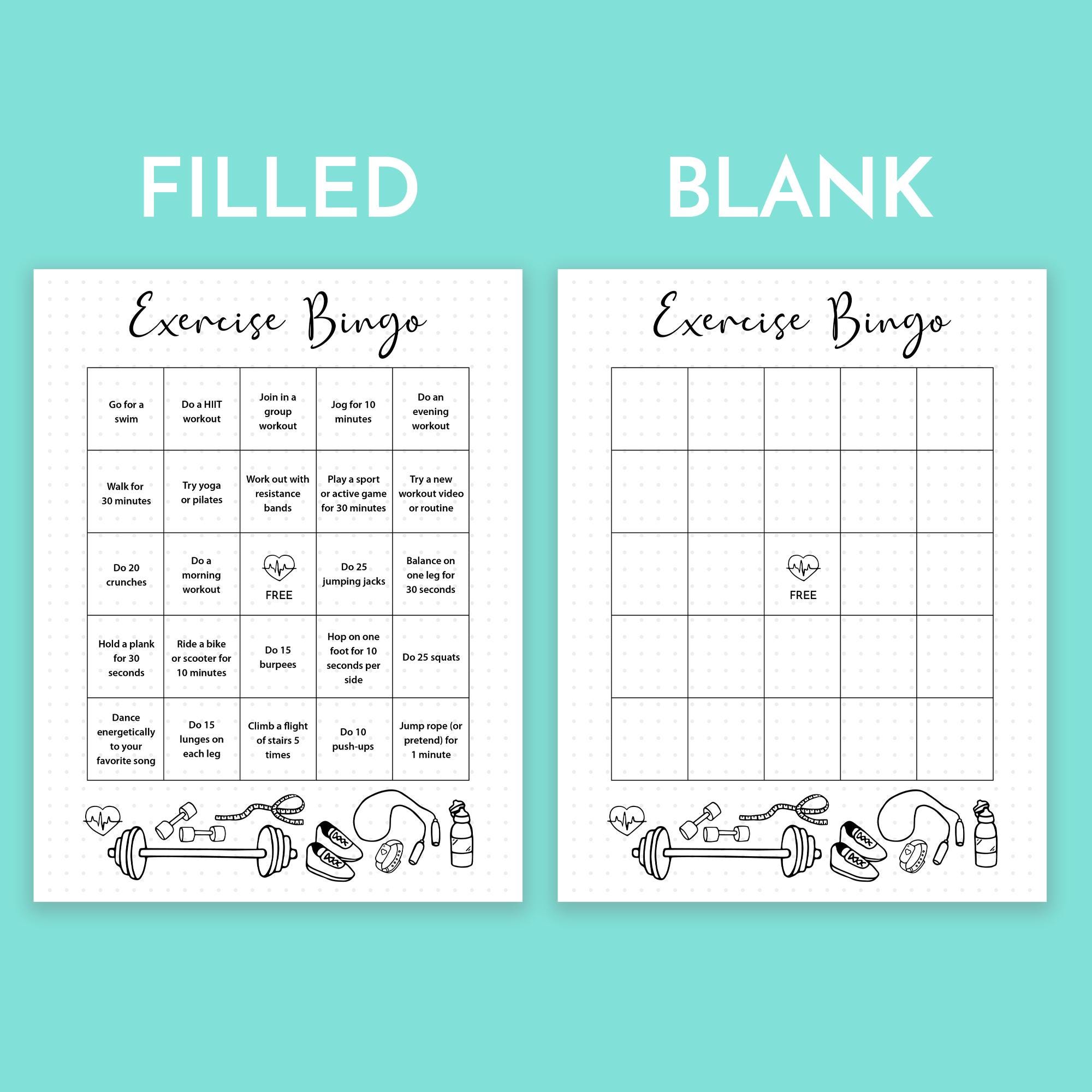 Exercise Bingo Printable: Fitness Challenge, Workout Tracker (digital ...