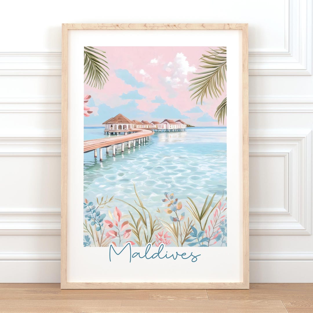 Maldives Print PRINTABLE Pastel Travel Poster Abstract Coastal Wall Art ...
