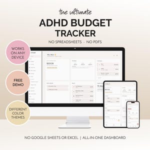 ADHD Budget Planner App Digital Financial Dashboard Neurodivergent Money Tracker Spending Tracker Offline Debt & Savings Planner