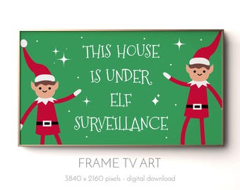 House Under Elf Surveillance Frame TV Art Christmas Elf Antics Samsung Frame TV Art Cute Holiday Background Message for Kids Screensaver