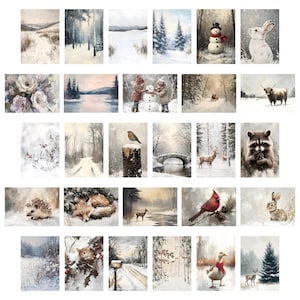Vintage Winter Print Bundle PRINTABLE Winter Vintage Oil Painting Set Snow Gallery Wall Art Collection Christmas Decor Snowy Landscape
