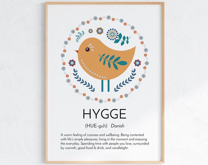 Hygge Print Scandinavian Folk Art Wall Decor Cozy Danish Word Definition Quote Nordic Scandi Minimalist Art Print Cottagecore Wall Print