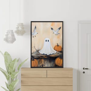 Coastal Halloween Print Bundle of PRINTABLE Cute Ghost Halloween Prints Vintage Oil Painting Collection Beach Gallery Wall Art Set Ocean