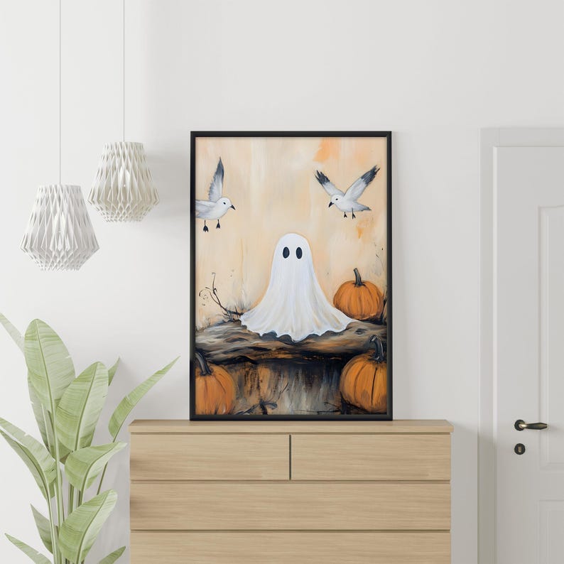 Coastal Halloween Print Bundle of PRINTABLE Cute Ghost Halloween Prints Vintage Oil Painting Collection Beach Gallery Wall Art Set Ocean