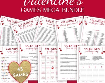 Valentine's Game Bundle Printable Valentine Day Party Activities Trivia Quiz Games Night Adult Teens Kids Collection Fun Download Couples