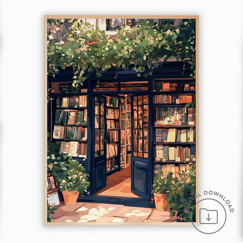 Bookshop Print Trendy Bookish PRINTABLE Wall Art Vintage Book Decor Reading Nook Poster Retro Booklover Gift Cozy Book Store Art Painting