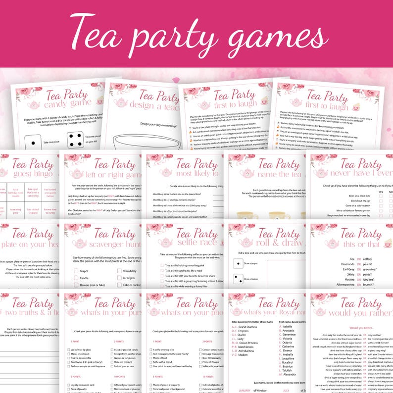 Tea Party Game Bundle PRINTABLE Ladies Afternoon Tea Trivia Female Birthday Party Activities Girls Adults Kids Fun Quiz Set Church Shower