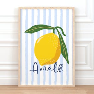 Impressão de limão Amalfi PARA IMPRIMIR Arte de parede mediterrânea Pôster italiano Arte de parede de casa de praia Decoração de apartamento moderna Listras azuis cítricas de verão