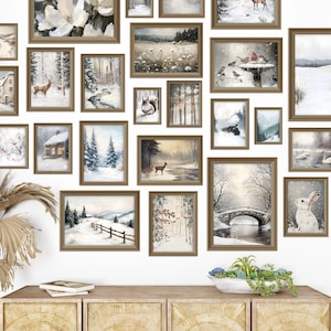 Vintage Winter Print Bundle PRINTABLE Winter Vintage Oil Painting Set Snow Gallery Wall Art Collection Christmas Decor Snowy Landscape