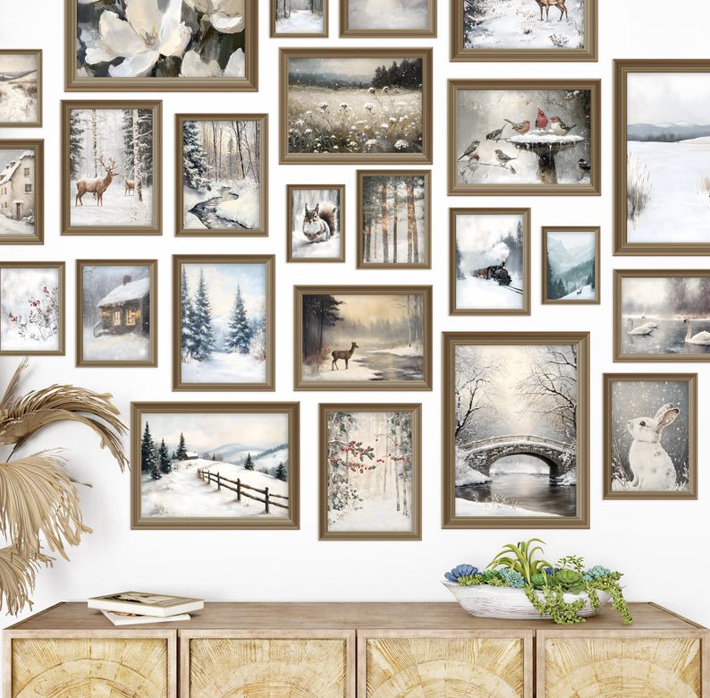Vintage Winter Print Bundle PRINTABLE Winter Vintage Oil Painting Set Snow Gallery Wall Art Collection Christmas Decor Snowy Landscape