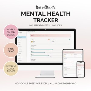Mental Health Tracker Digital Planner Dashboard Self Care Template Mood Journal Habit Reflection Emotional Wellbeing Mindfulness App