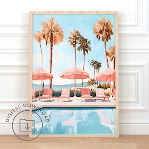 Palm Springs Pool Print PRINTABLE Coastal Wall Art Retro Poolside Painting Poster Beach House Wall Art Trendy Apartment Decor Summer Print