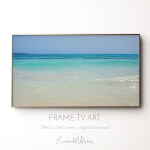 May include: A digital download of a framed photograph of a turquoise ocean with white sand and waves. The image is 3840 x 2160 pixels.