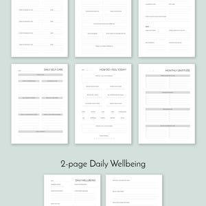 May include: A printable daily self-care journal with sections for gratitude, mindfulness, self-care, how you feel, and monthly gratitude. The journal is designed to help you focus on your well-being.