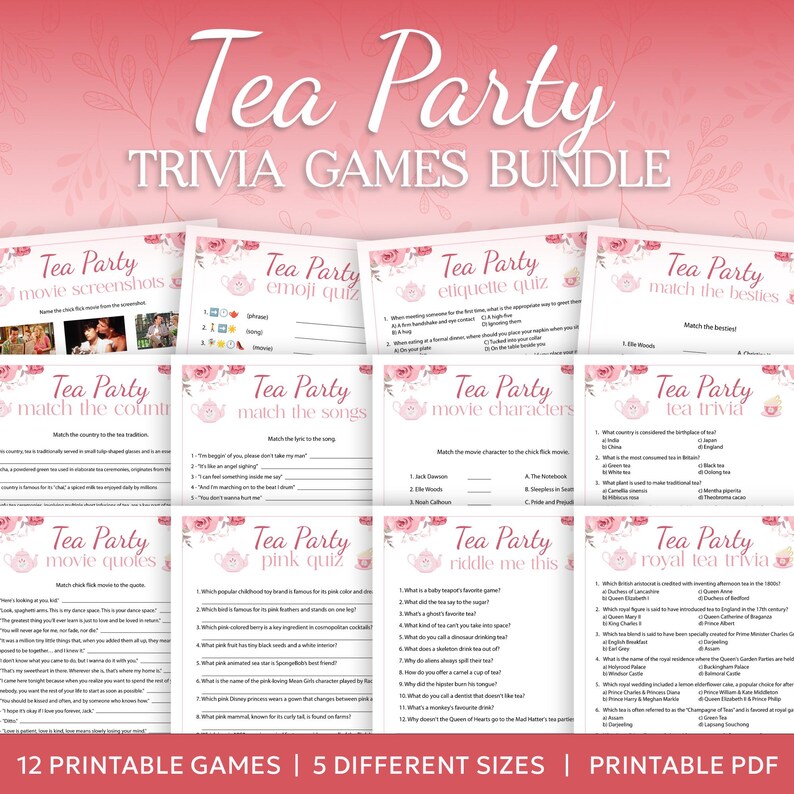 High Tea Trivia Tea Party Trivia Games Bundle, Ladies Tea, Bridal Shower (printable PDF ...