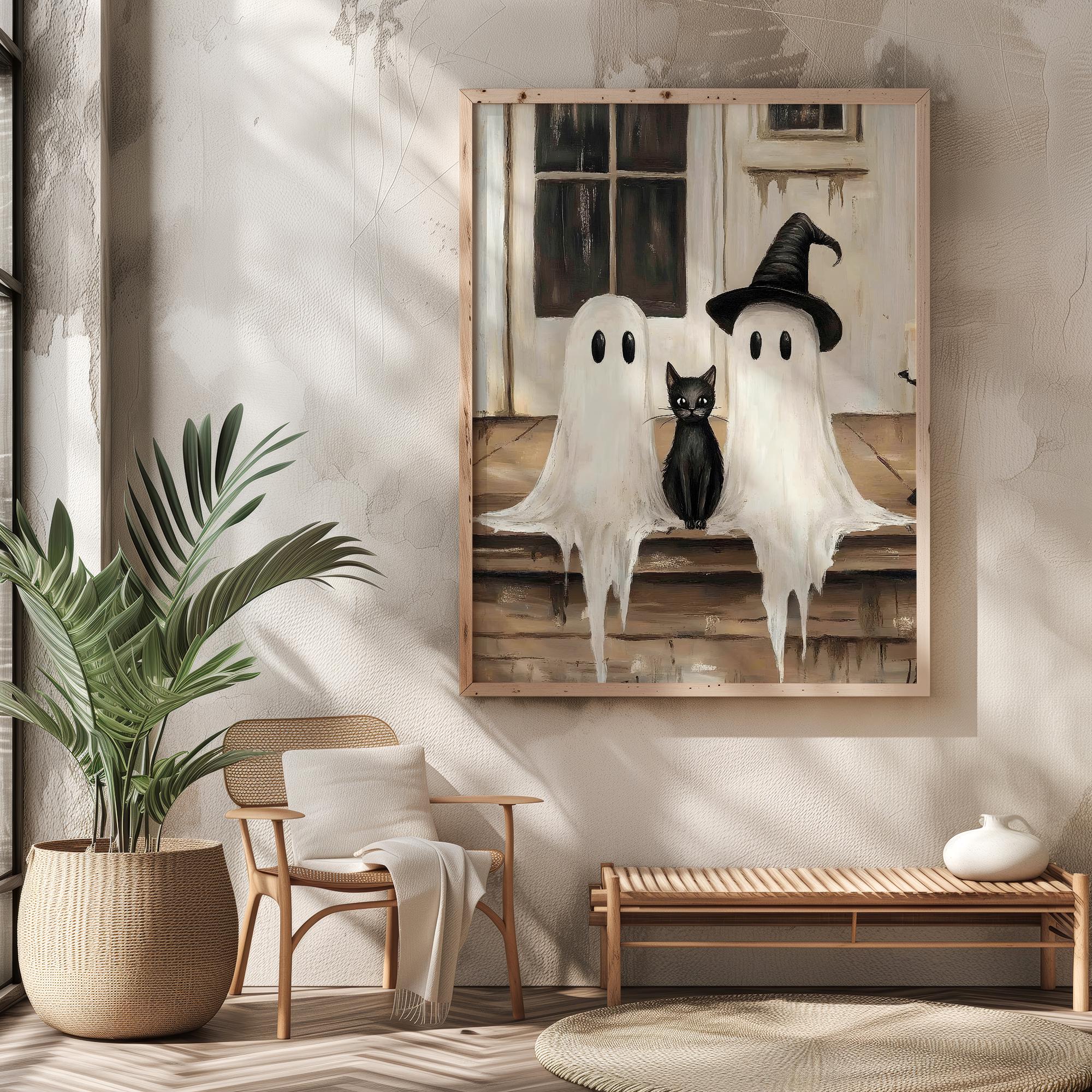 Cute Ghost Print PRINTABLE Vintage Halloween Oil Painting Wall Art 2 ...