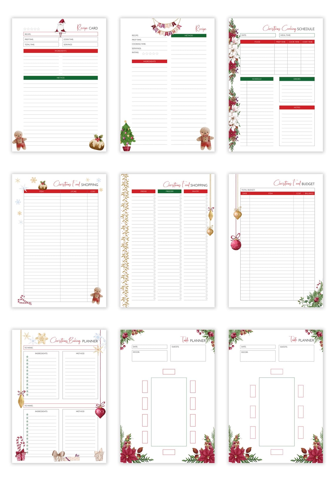 Christmas Meal Planner PRINTABLE Set Holiday Planner Xmas Organizer ...