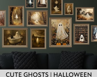 Halloween Ghost Print Bundle of PRINTABLE Vintage Oil Painting Wall Art Collection Spooky Cute Ghosts Gallery Wall Set Trendy Decor Boho