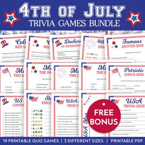 4 juli Trivia-bundel Afdrukbare Fourth of July-quiz Gamescollectie Independence Day-triviaquiz voor volwassenen en kinderen Patriottische ideeën voor de VS