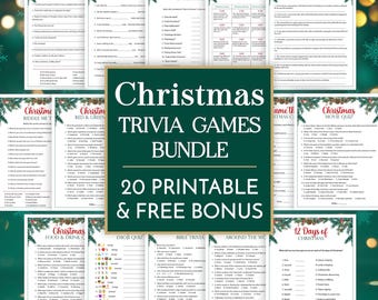 20 Printable Christmas Trivia Bundle Holiday Quiz Set Family Game Night Activities Movie Song Lyrics Fun Festive Games Collection Free Bonus