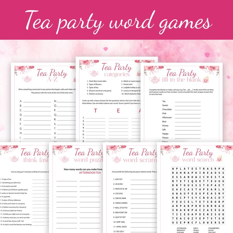 Tea Party Game Bundle PRINTABLE Ladies Afternoon Tea Trivia Female Birthday Party Activities Girls Adults Kids Fun Quiz Set Church Shower