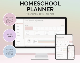 Homeschool Planner Digital Home School Dashboard App Lesson Plans Gradebook Attendance Tracker Works Offline Multiple Kids iPad