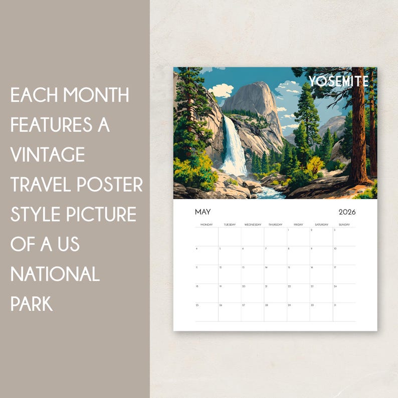 2026 National Parks Calendar PRINTABLE Monthly Calendar Vintage Travel