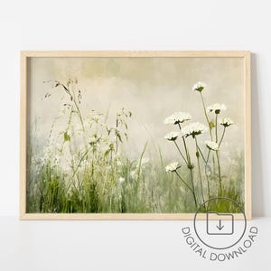 Neutral Wildflowers Wall Art PRINTABLE Wildflower Field Decor Vintage Oil Painting Poster Country Summer Wall Art Floral Landscape Print