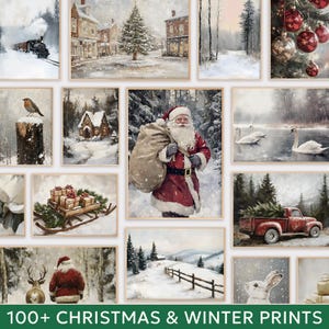 Winter & Christmas Print Bundle PRINTABLE Vintage Holidays Oil Painting Set Xmas Gallery Wall Art Collection Christmas Poster Festive Decor