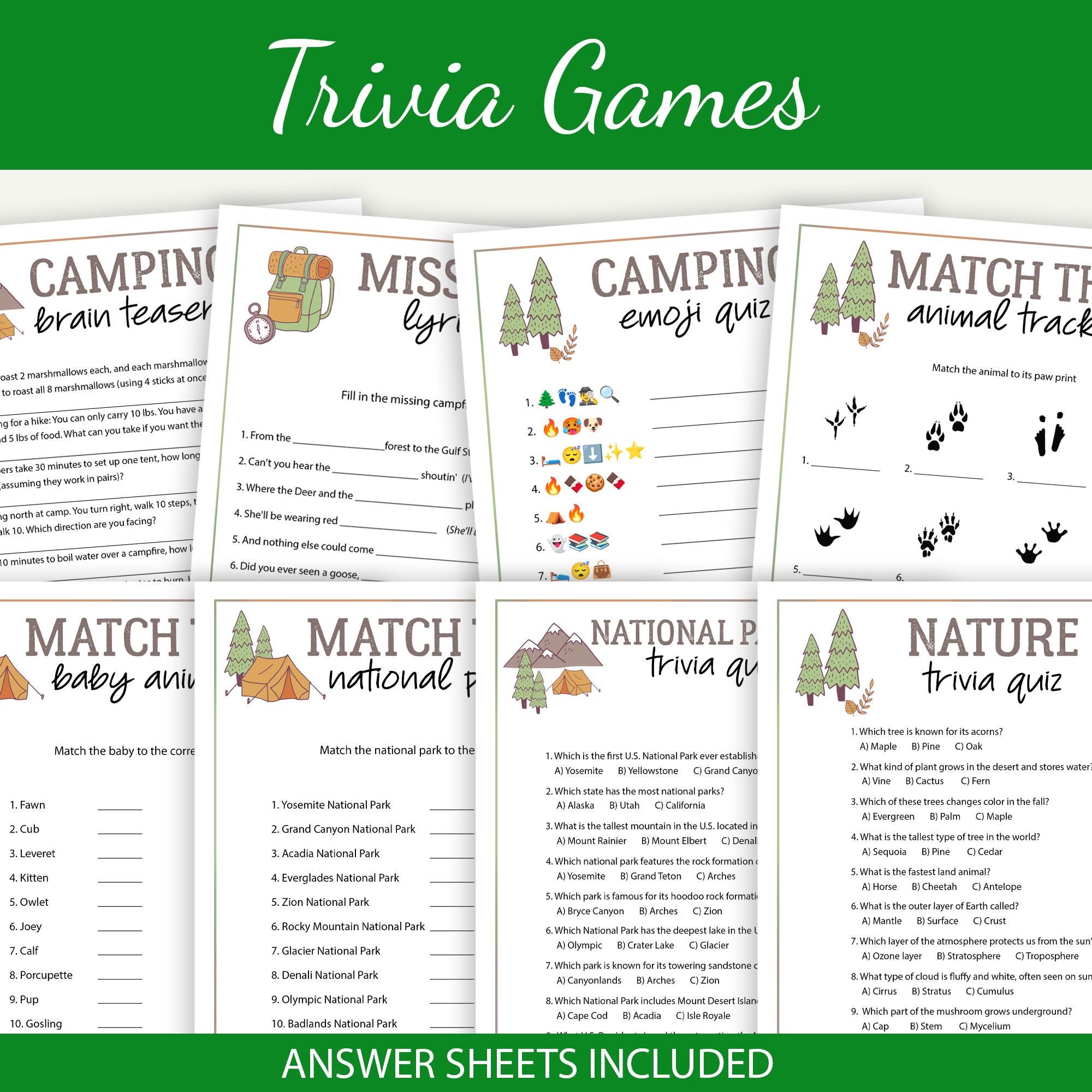 Camping Game Bundle Printable Camp Games Collection Campsite Activities ...